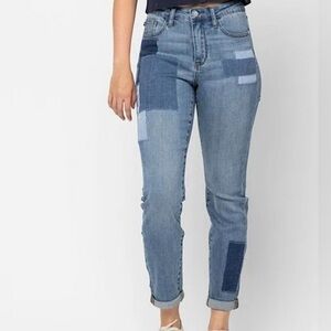 Judy Blue Women's Denim Patchwork Boyfriend Jeans
